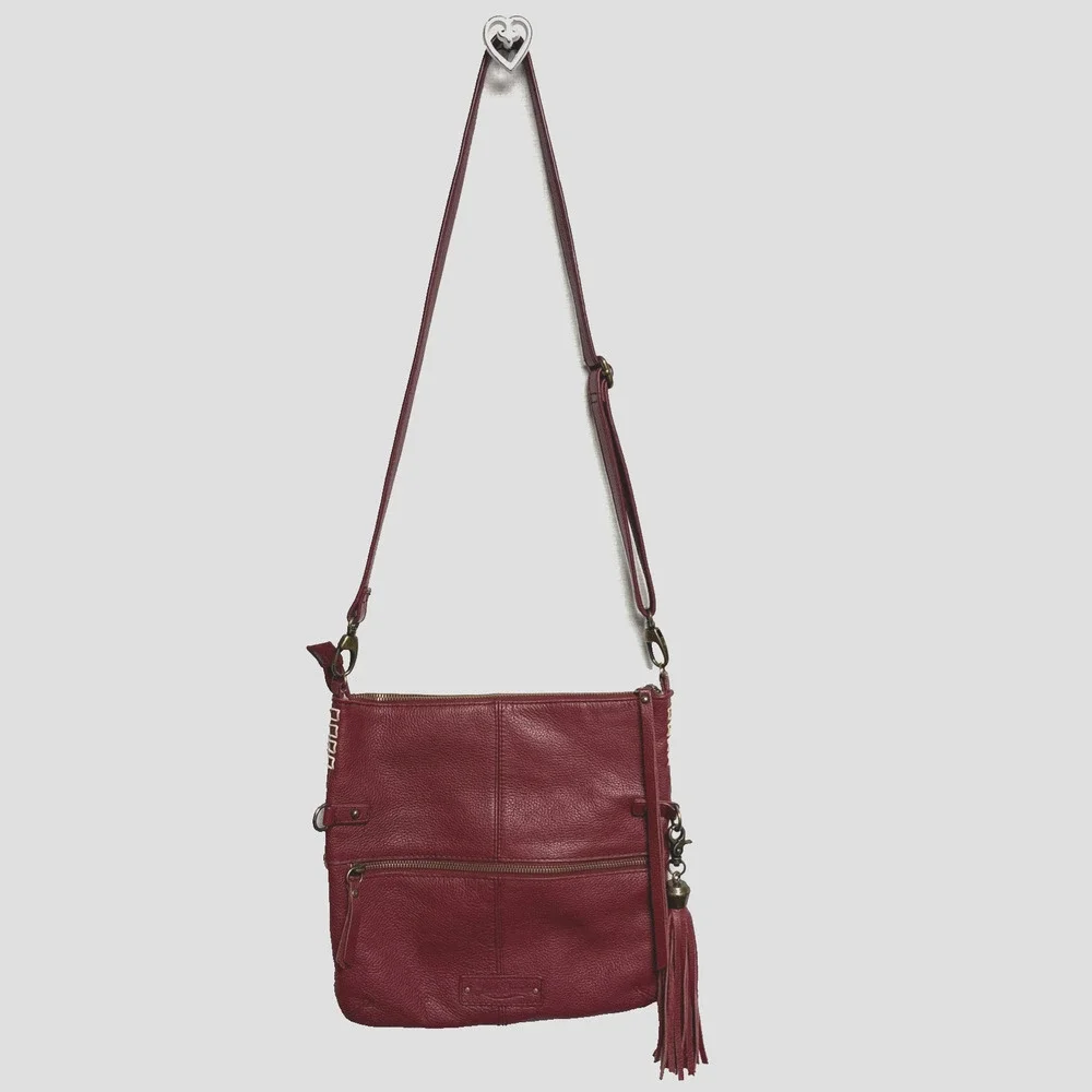 Lucky Brand Boho Leather Maroon Burgundy Crossbody Bag Purse